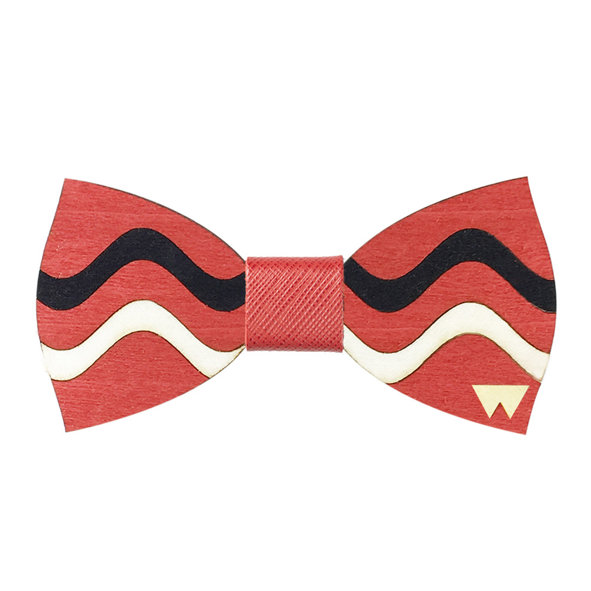 Papillon in legno Wave, marcato Woodillon. Tranciato di legno con nodo in pelle